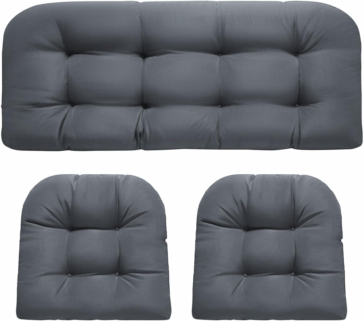 Wicker Chair Cushions, Waterproof Outdoor Loveseat Cushions for Patio Furniture, Tufted Wicker Furniture Cushions, 1 Loveseat and 2 U-Shaped Cushions, Grey Grey Wicker Chair Cushion
