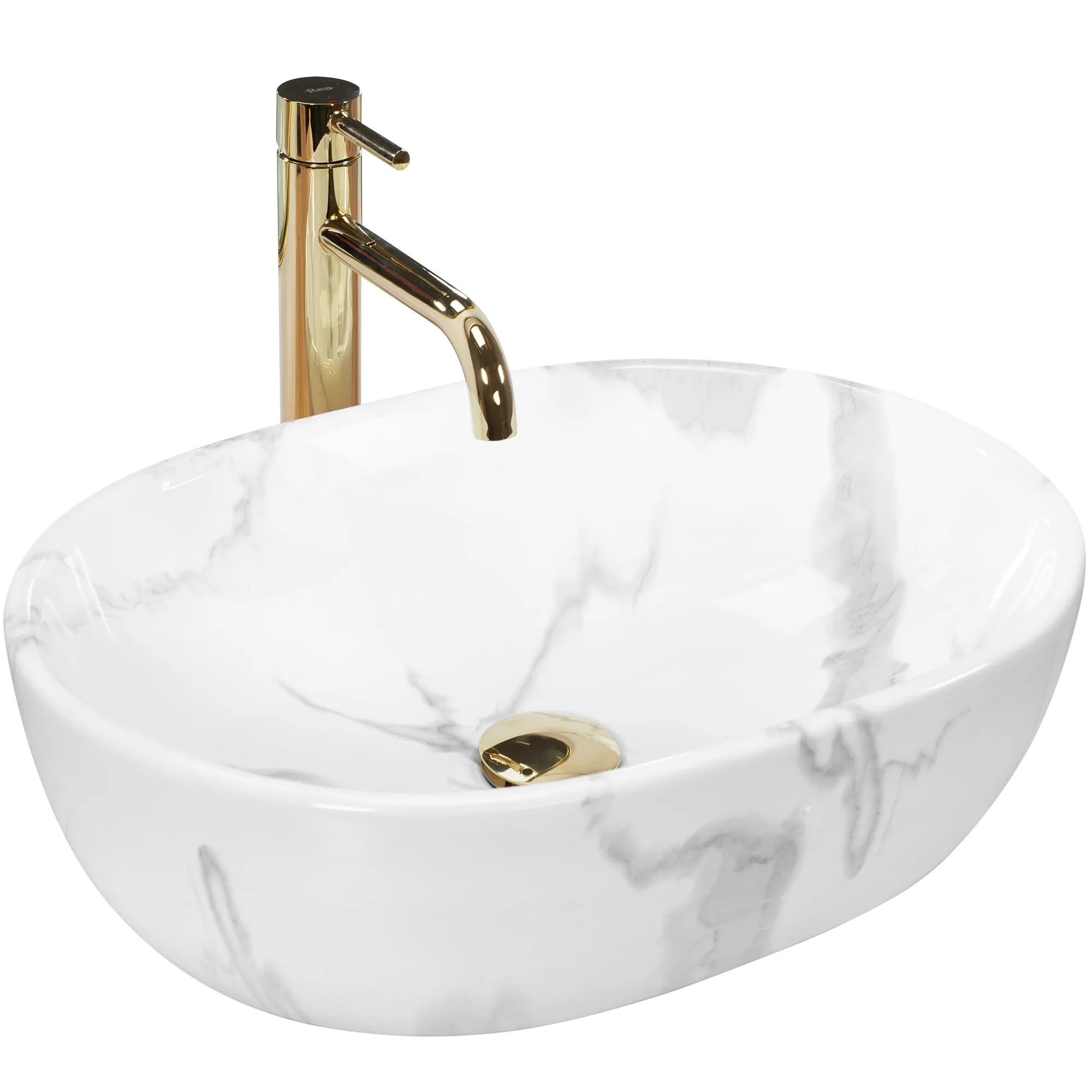 Rea Amelia Marmo Shiny Bathroom Basin Countertop Sink 480 x 345 x 135 mm in Ceramic (White, Marble Imitation) โ image 1