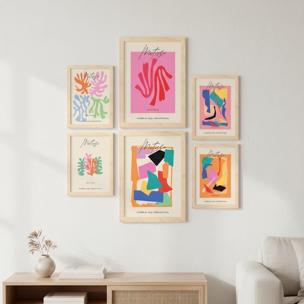 Nacnic Set von 6 Poster Matisse. Sammlung von Platten mit ästhetischer Collage für Innendekoration. Größen A3 und A4. Rahmenlos