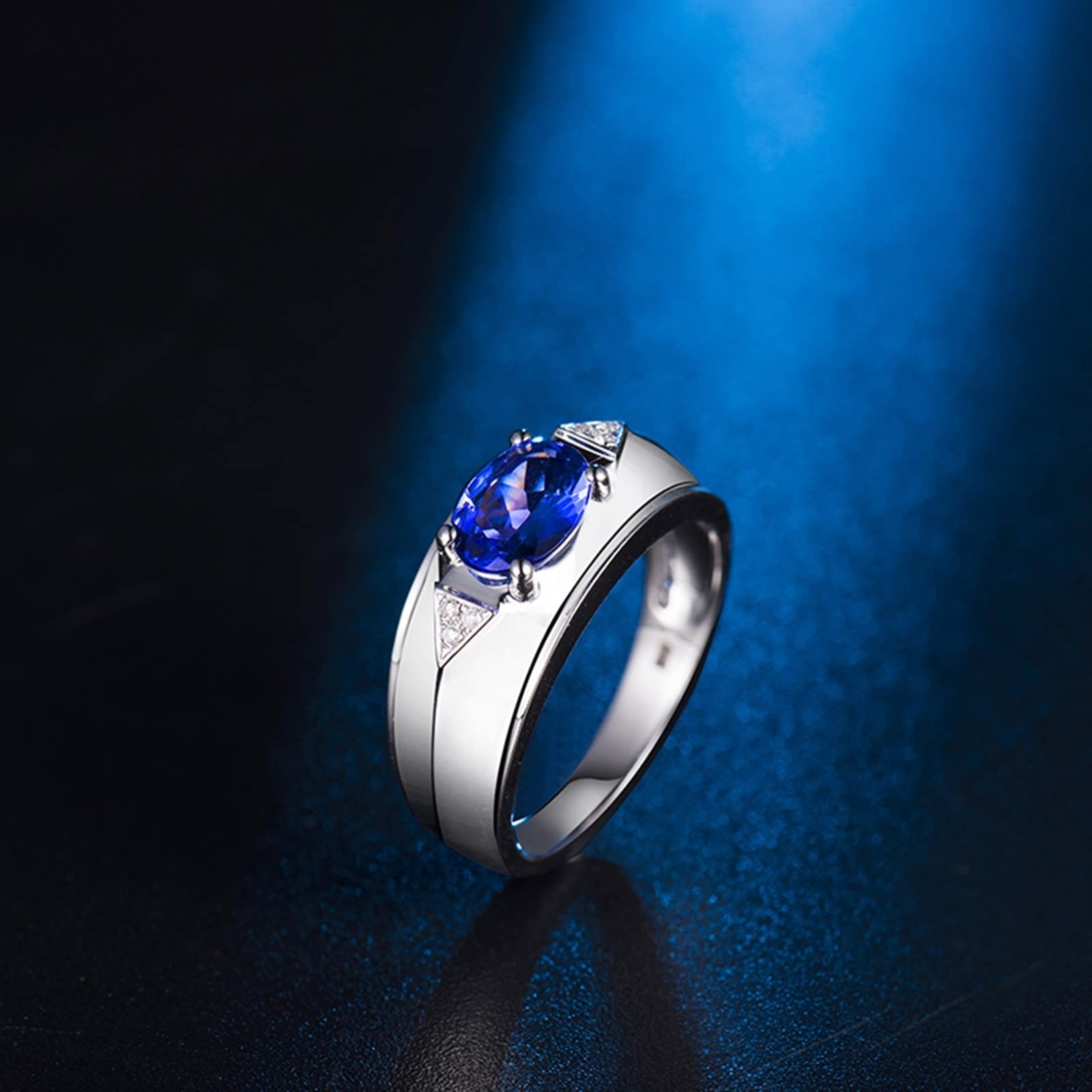 Anillo de compromiso de oro blanco de 18 quilates, anillos estéticos triangulares, anillos anchos, regalos de promesa para hombres