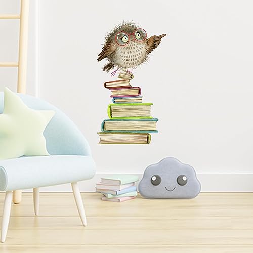 Miniatura 7 de Calcomanías de pared con diseño de búhos y libros, lindos animales, papel tapiz educativo para despegar y pegar para habitación de niños, rincón de