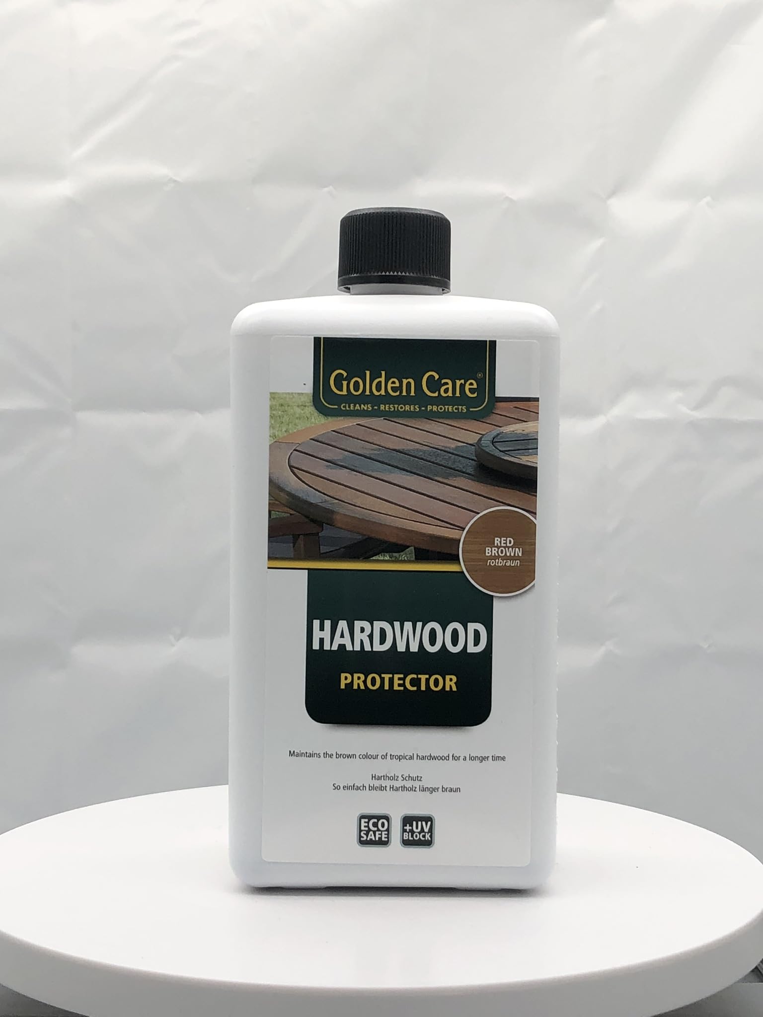 GOLDEN CARE Hardwood Protector + Cleaner Holzpflegeset 8tlg. Holz Hartholz z.B. Eukalyptus und Akazienholz Reiniger Holzschutz Holzpflege für Gartenmöbel