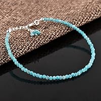 Vista 3 de Natural Gemstone Micro Round Beads Dainty Choker Bangle Bracelet, Handmade Jewelry for Women, Healing Chakra Crystals Silver Plated Chain 8 inch