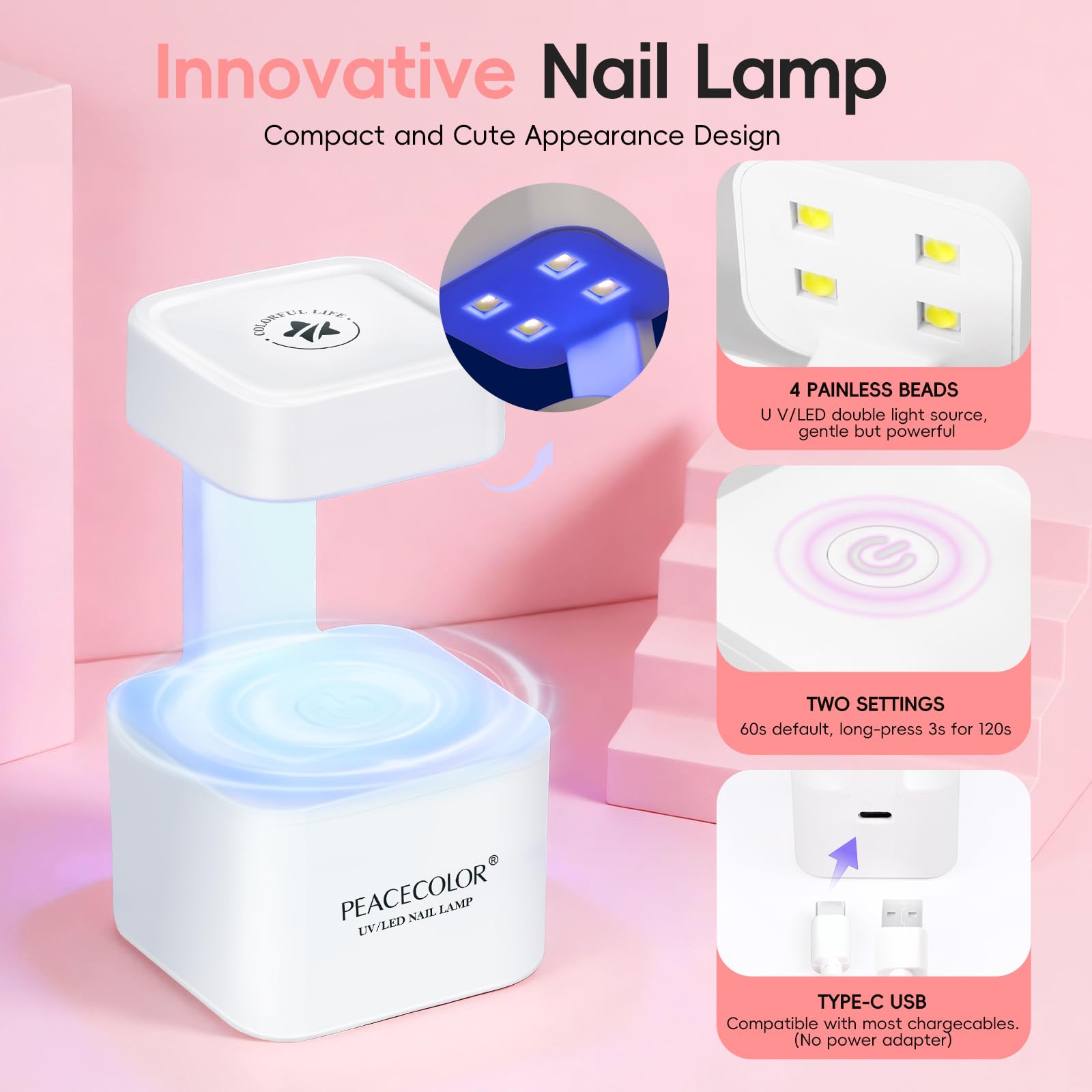 Peacecolor żel budujący do paznokci żelowych, przezroczysty żel budujący do paznokci Milky Rose z lampą UV – lakier UV do paznokci, przedłużanie paznokci, modelowanie, baza żelowa do przedłużania