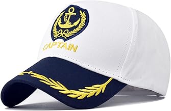 FUIPVGI Casquette de capitaine de marin - Accessoire de déguisement - Chapeau de yacht avec broderie dorée - Casquette de skippers - Casquette d'amiral marin - Réglable - Pour déguisement, club, pub