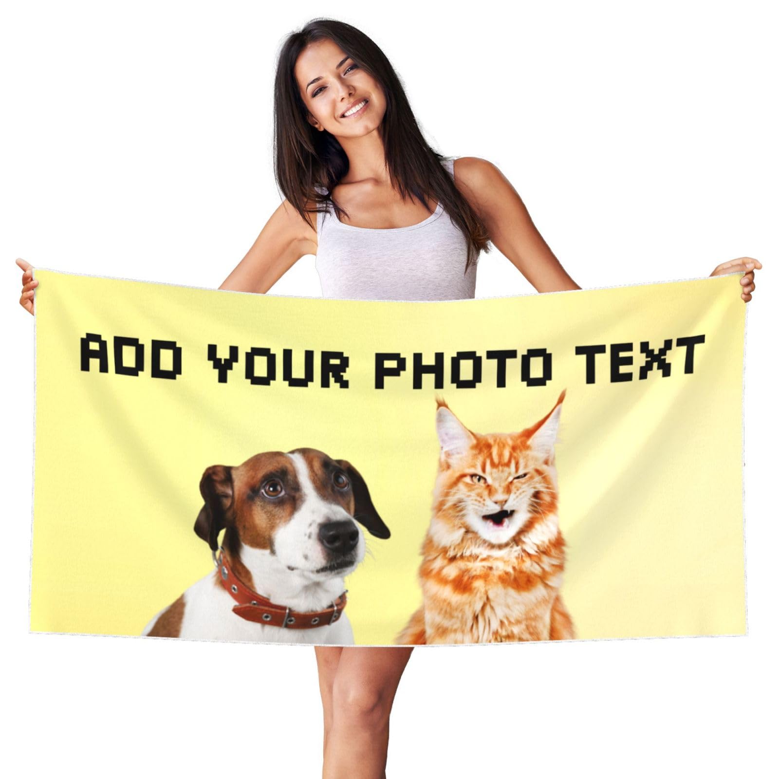 Personalised Towel Add Photo Text Custom Bath Towels Polyester Large Beach Towel Customised Picture Name Logo Soft Extra Large Towels for Swimming, Gym, Sun Bed, Pool, Birthday for Women Men