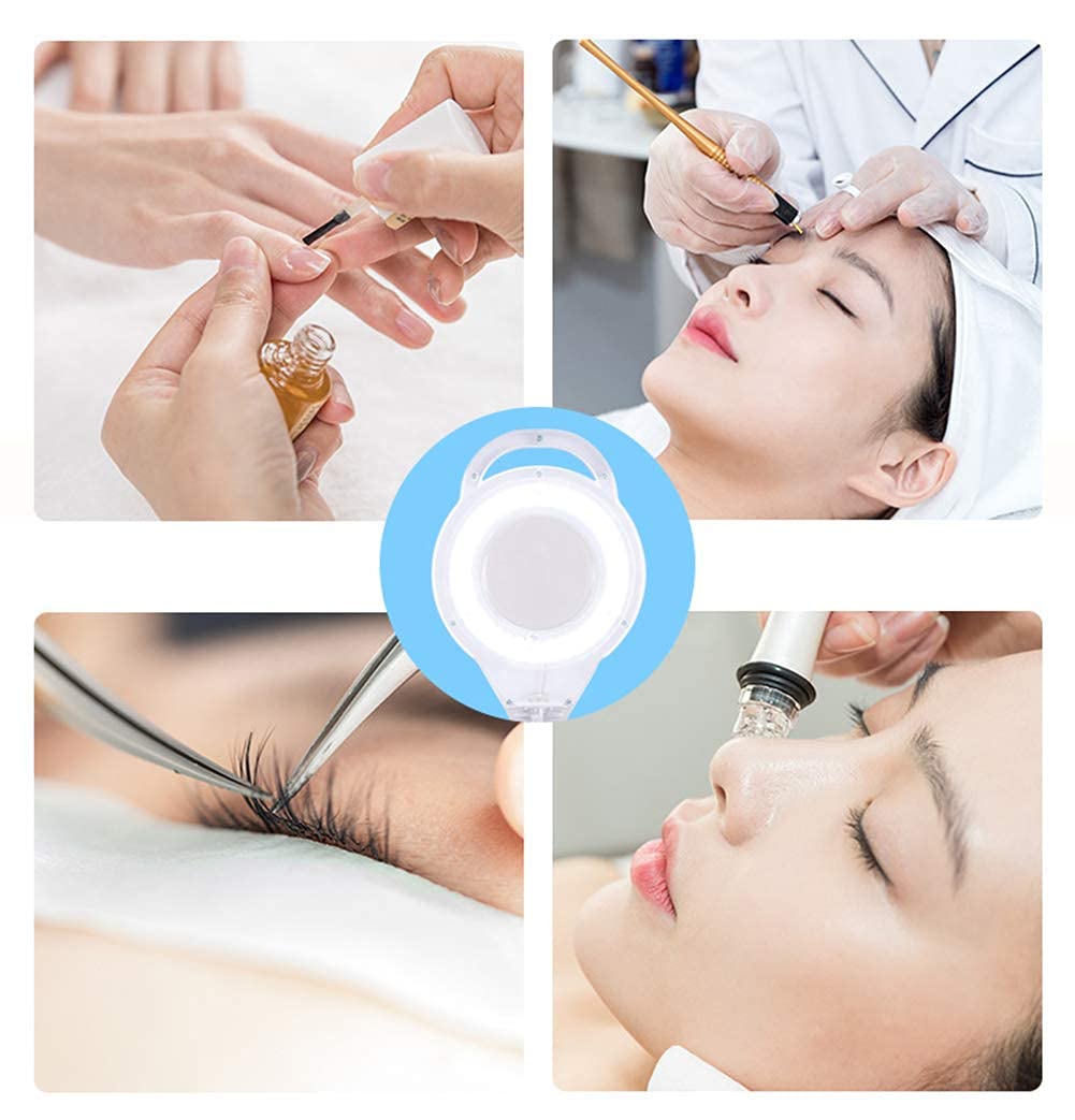 Lupa, Lupa 8X Lámpara de Lupa de pie, luz de Ajuste, Ruedas Ajustables con luz de Aumento, Bandeja de Almacenamiento, para Cuidado de la Piel, Belleza, manicura de uñas, salón de Tatuajes y Uso domés