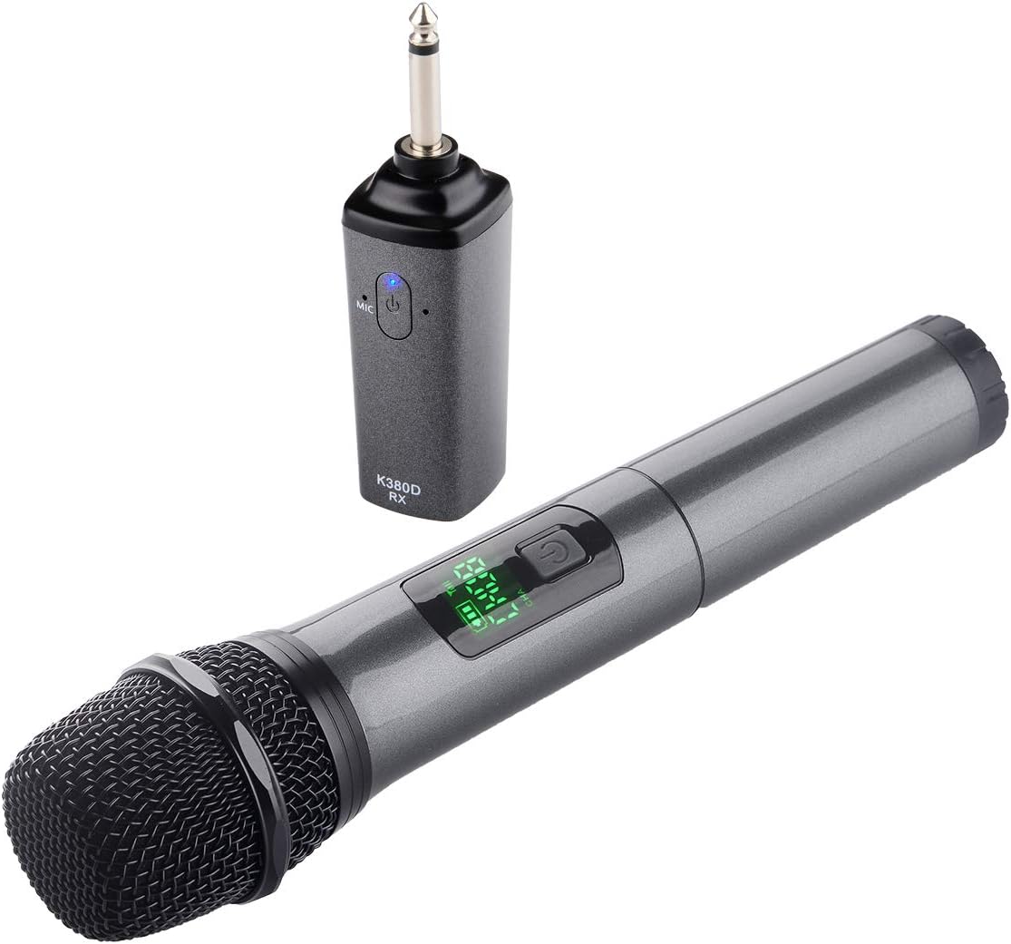 K380D Wireless Microphone Karaoke Microphone Wireless Mic System With Rechargeable Bluetooth Receiver - Professional UHF Cordless Microphone For Karaoke Singing Church Speech(Elegant Gray)