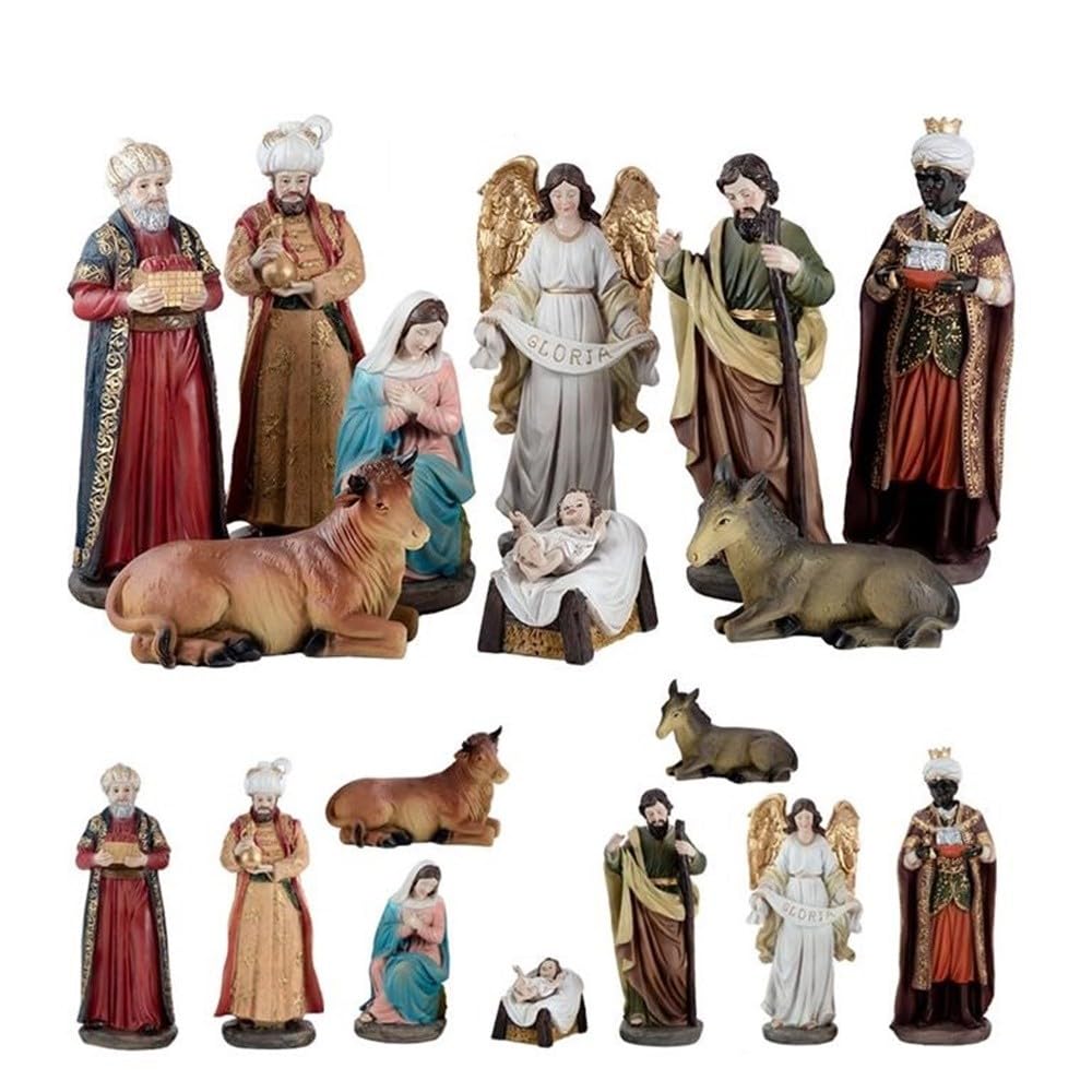 Misterio Nacimiento Navidad 9 Piezas 25 cm. Belén clásico Resina Figura Sagrada Familia Reyes Magos
