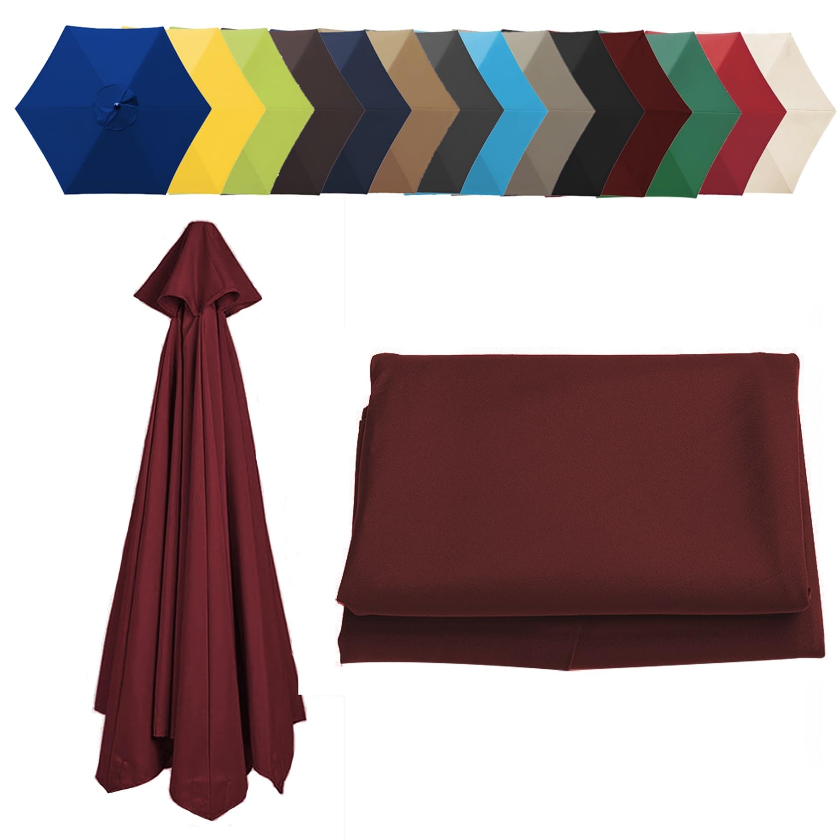 6 Ribs/8 Ribs Replacement Parasol Cover, Umbrella Canopy Replacement, Sun Umbrella Replacement Cloth, Garden Parasol Canopy Cover (6.5ft/8.8ft/9.8ft | 200cm/2.7m/300cm)(Color:Burgundy,Size:6 ribs-3m(9