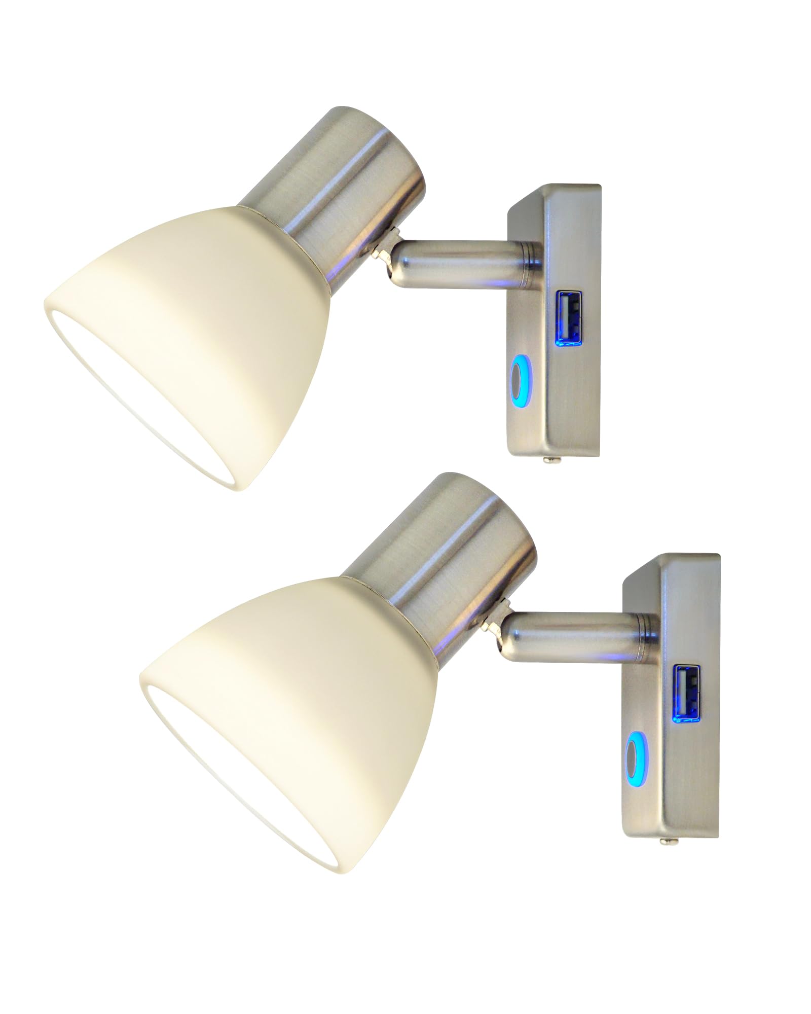 RV Interior 12V LED Reading Light with USB Port and Touch Dimmable Switch - Frosted Glass Shade Brushed Nickel Lounge Wall Mount Lamp, Warm White Lamps, 3W, Small Base 2.75x1.56 inch