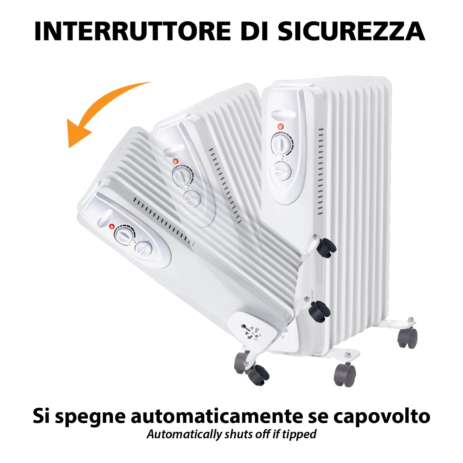 Velamp Radiatore ad Olio 9 elementi 2000 W – riscaldamento silenzioso e uniforme, 9 lamelle efficienti, termostato regolabile, ruote trasportabili