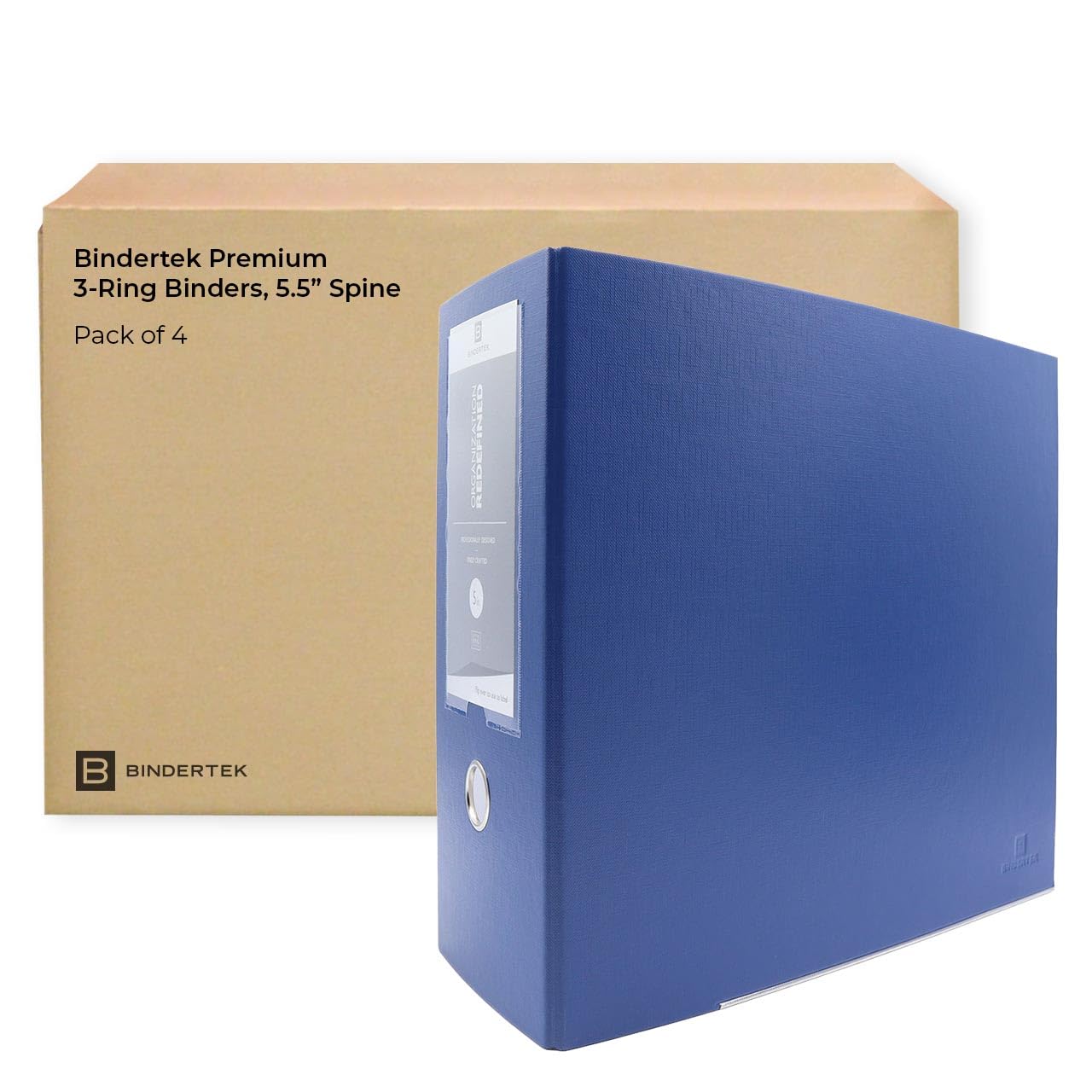 Bindertek 3-Ring Premium High-Capacity Binder, Pack of 4 - Navy, 5.5" Spine Width, 900 Sheet Capacity, 4" D-Rings, Linen-Textured Covers, Steel