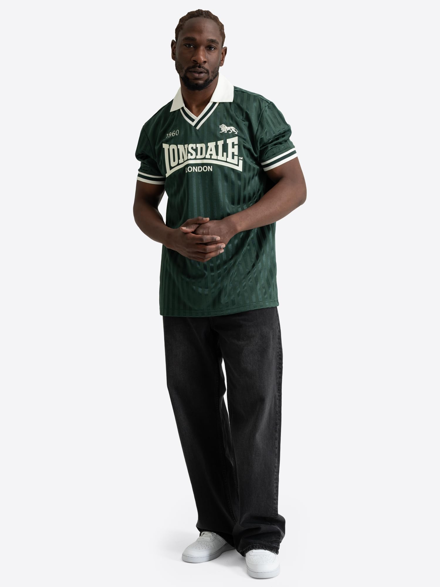 Lonsdale Męska koszulka o normalnym kroju FOOTDEE, zielona butelka, ecru, 3XL