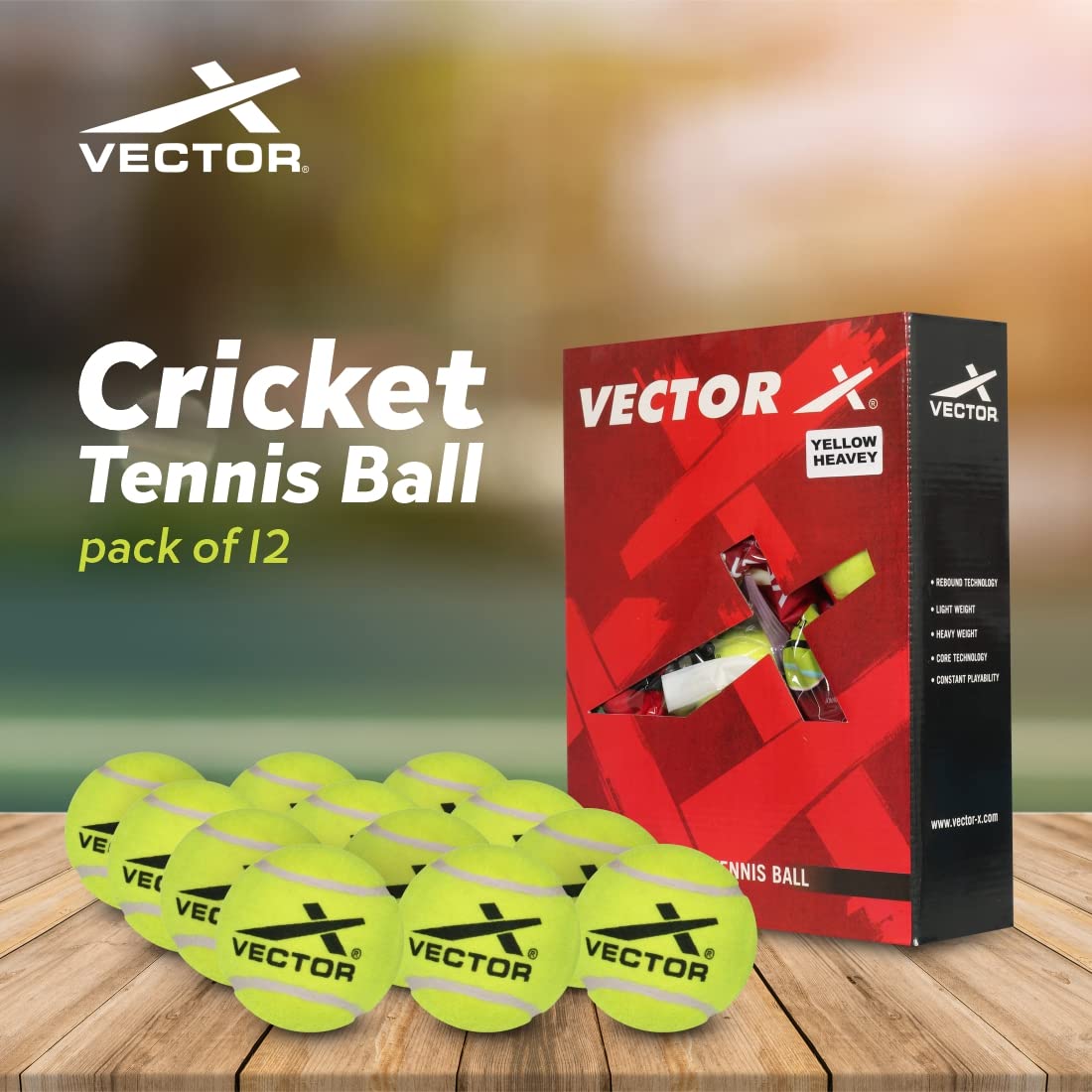 Vector X High Bounce Heavy Weight Tennis Ball for Cricket Practice, Street Match Ball, Training Exercise Ball for Outdoor & Indoor, Beginners & Pet Dog Play Balls (Pack of 12) Yellow 3