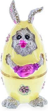 BestPysanky Bunny in the Easter Egg Metal Trinket Box Figurine
