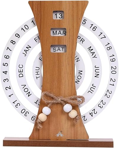 ALANES Perpetual Calendar, Wooden Disc Perpetual Desk Calendar for Home Office Desk Date Week