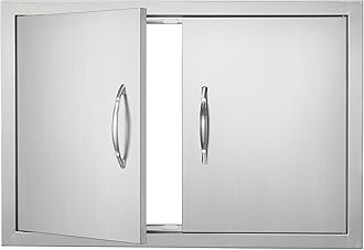 VEVOR BBQ Access Door, 711x482 mm Double Outdoor Kitchen Door, Stainless Steel Flush Mount, Wall Vertical with Handles, for BBQ Island, Grilling Station, Outside Cabinet