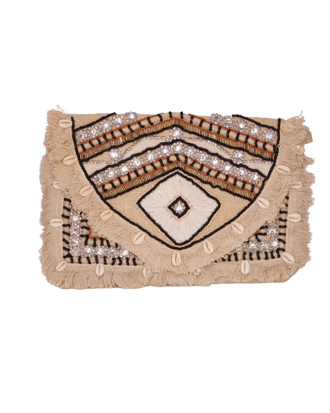 Boho Mirror Work Clutch with Shells & Fringes-image-49