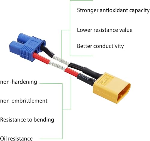 Miniatura 3 de Adaptador de conector macho XT60 a EC3 hembra, 4 cables de extensión XT60-EC5, adaptador de batería RC con cable de silicona de 2.0 in 16AWG para