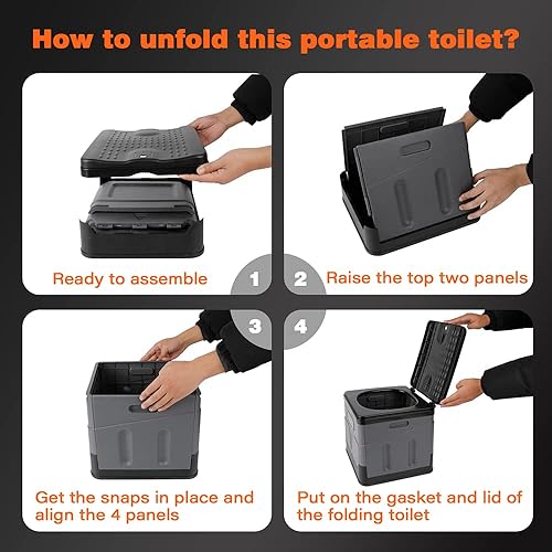 Miniatura 2 de Inodoro portátil, inodoro plegable portátil, inodoro plegable con tapa, inodoro de viaje al aire libre, inodoro de viaje de camping (negro)
