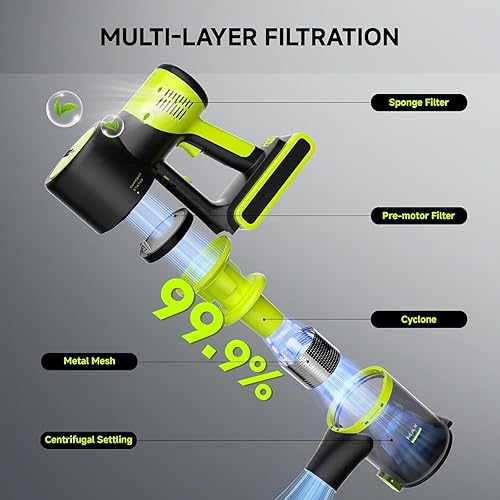 Miniatura 6 de UNINELL HOME Aspiradora inalámbrica, 45 Kpa y 55 minutos para el hogar, ligera, antienredos, autosuficiente, recargable para pelo de mascotas,