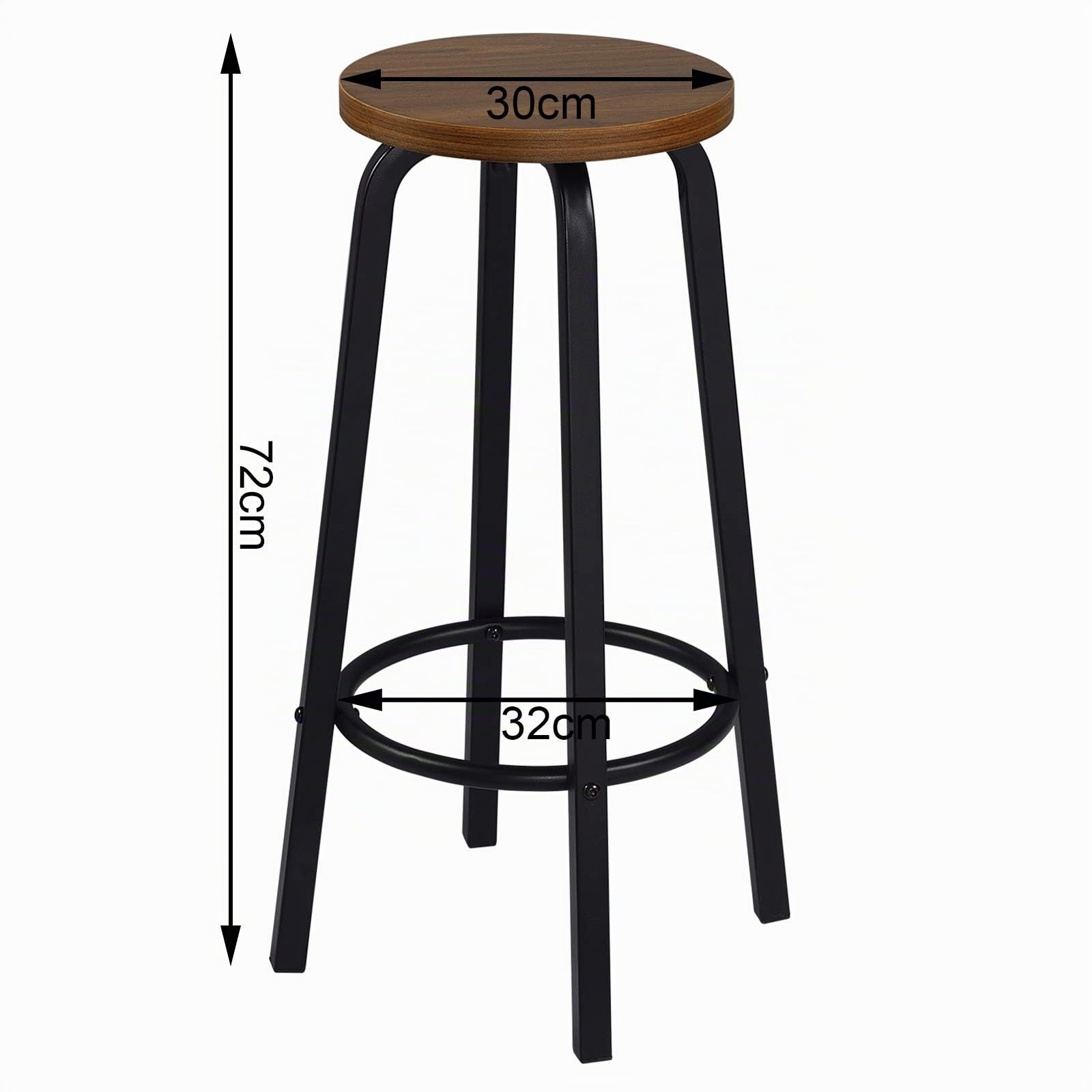 WOLTU Taburete de Bar Juego de 4, Estructura de Metal, Marrón Oscuro | Taburete Alto Cocina para Salon Cocina, Asiento de MDF