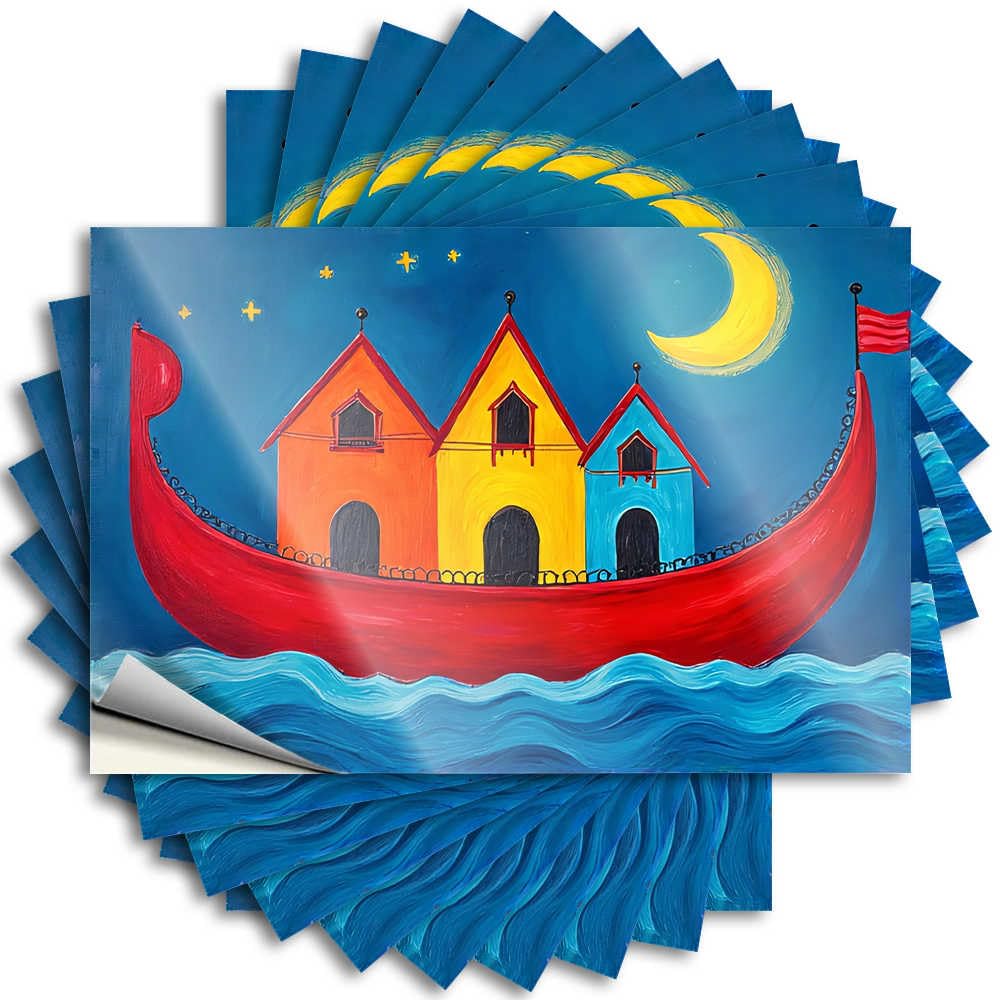 Backyard Accessories, Stickers Funny Door Quote Stickers, Bookish No Residue Decals for Luggage | Military Party Favor Custom Colorful Boat Houses On The Water(8X12CM)