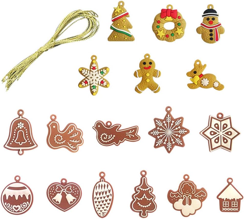 ARTEM Mini Ornaments Set of 17 Pieces - Gingerbread Man, Snowflakes, Christmas Trees, Birds, Angels, Bells - PVC Material - Christmas Tree Decorations