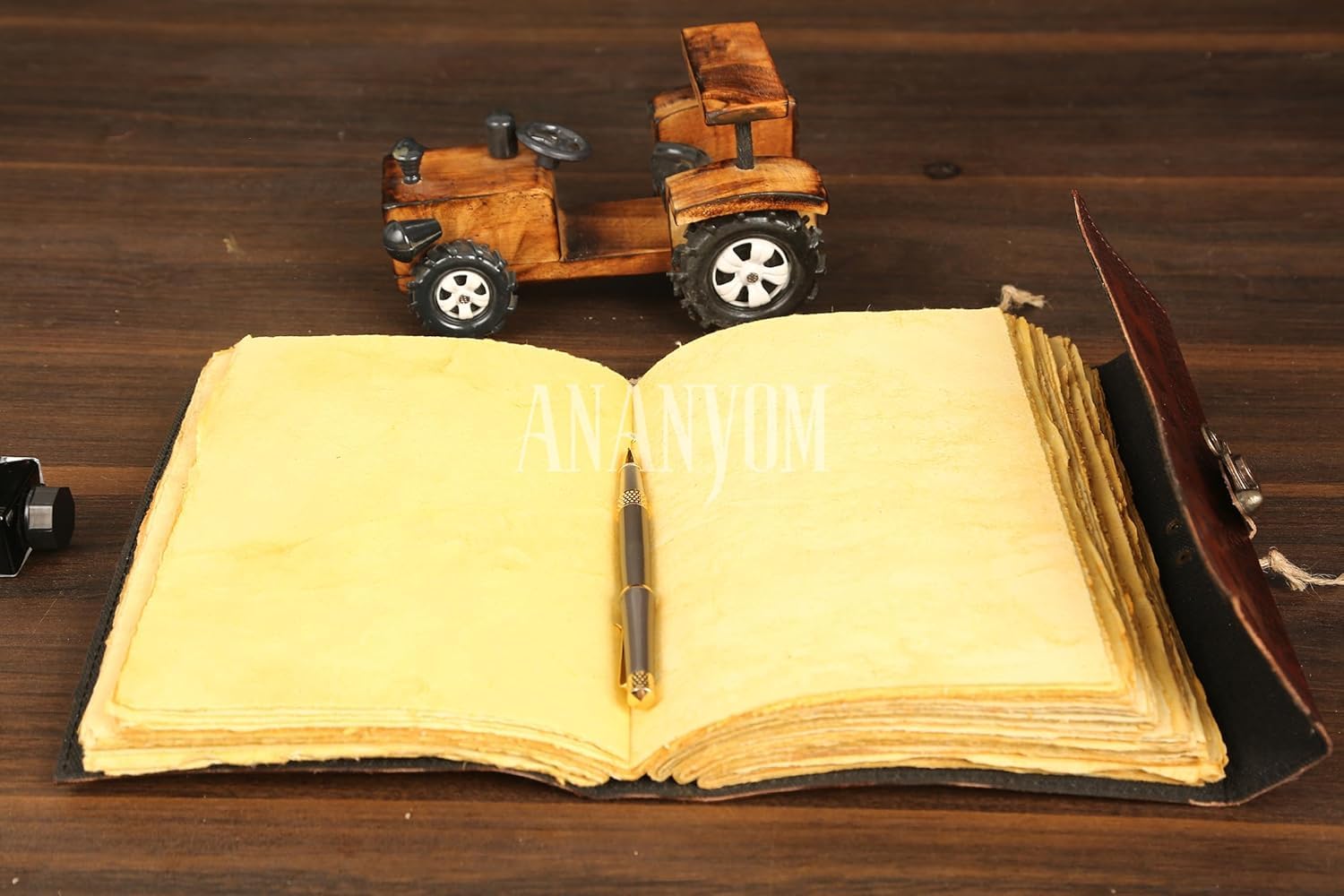 ANANYOM Handcrafted Leather Journal for Writing 5 Stone 10x7 inches Hand Embossed Design 200 Pages,Sketchbook with Brass Clasp Lock - Image 3