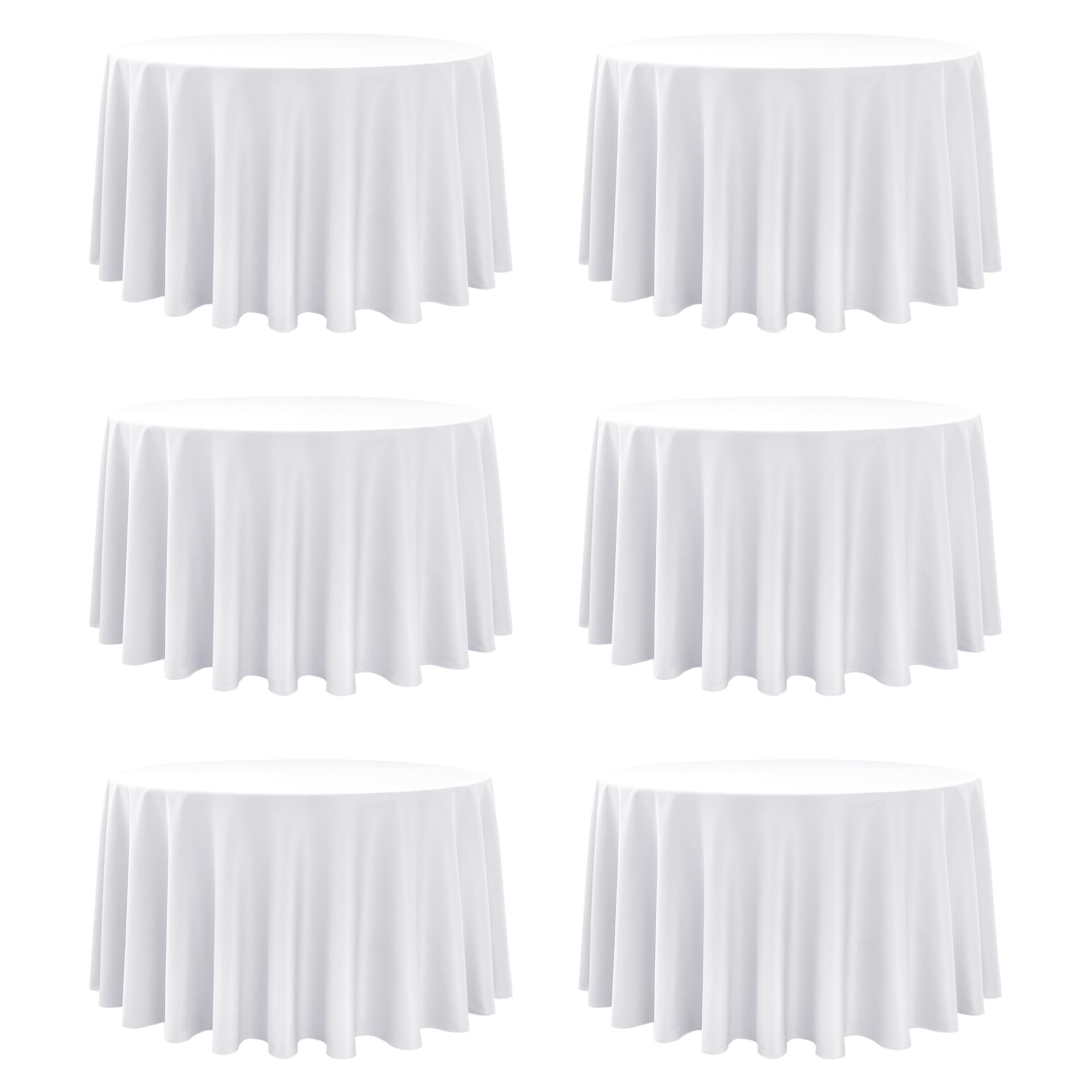 6-pack white round tablecloths, 120 inches, stain-resistant polyester for 5-6 ft round tables - washable table covers for weddings, banquets, birthday, parties, events