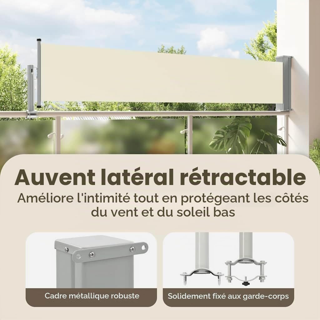 vidaXL Auvent Latéral Rétractable de Patio Store Latéral Brise-Vue Abri Soleil Jardin Terrasse Balcon Exterieur Résistant aux UV 60x300 cm Crème