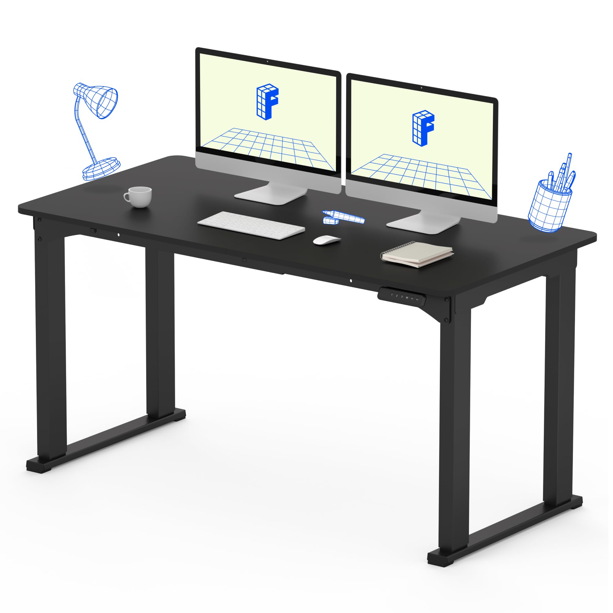 FLEXISPOT 4 Legs Standing Desk 55 x 28 Inch Electric Adjustable Height with Splice Board Home Office Sit Stand Up Desk, Black Top + Black Frame