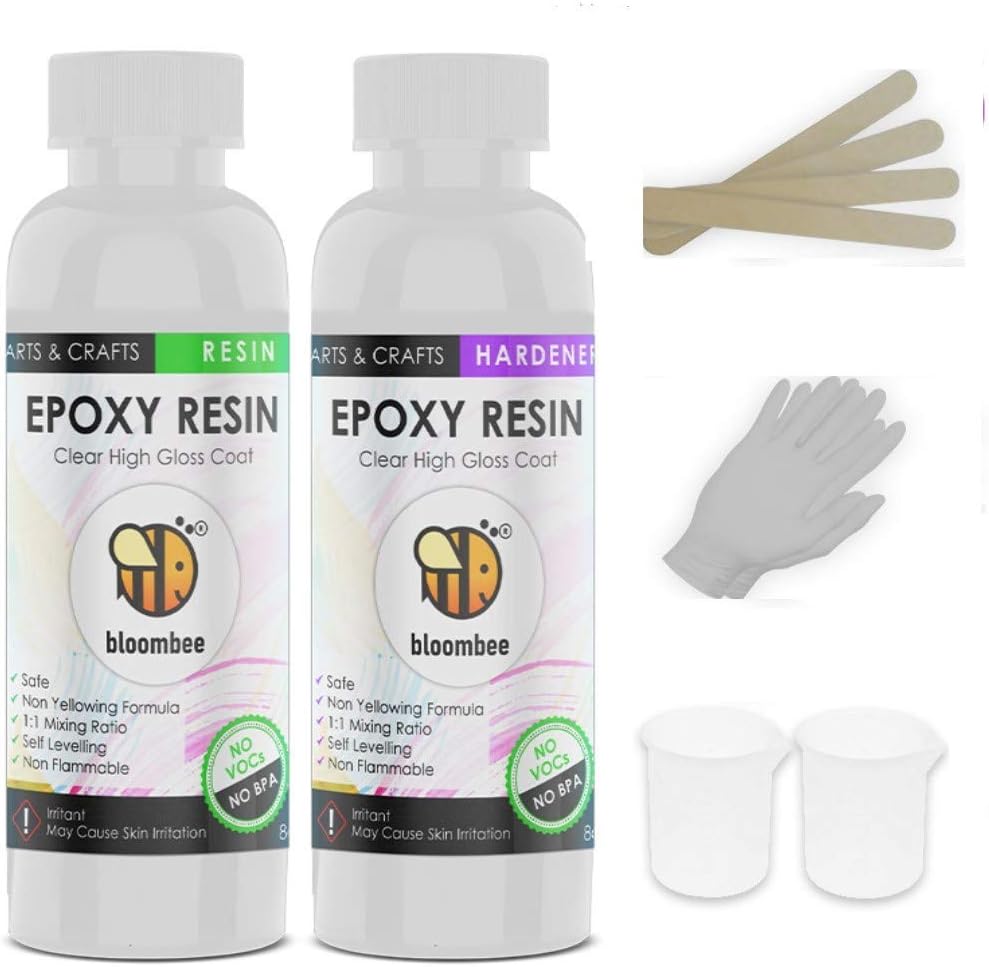 Bloombee Clear Epoxy Resin, 16oz, 455ml When Mixed, 1:1 Ratio 2 Part Epoxy Resin, Coating for Resin Jewellery Jewelry, Acrylic Pour Paintings, Molds,