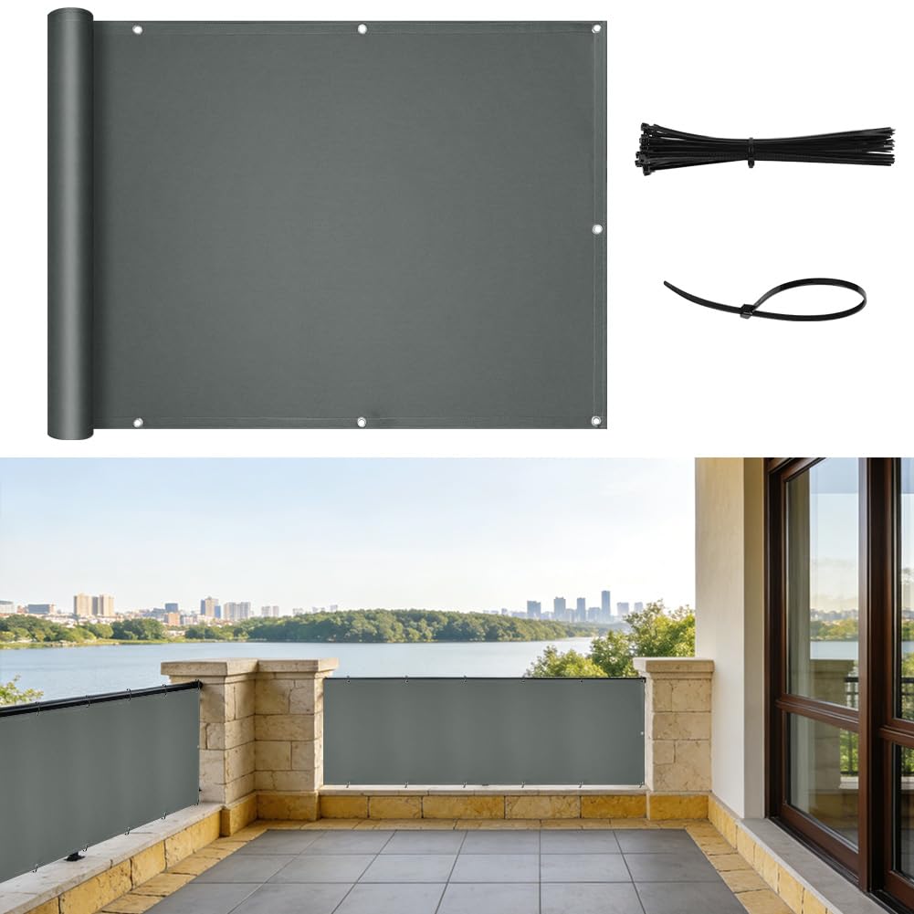 Brise Vue Balcon, 90x600cm Brise Vue Balcon Imperméable, Protection UV, Opaque, Bâche de Balcon Brise avec Trous et Serre, Cache Vue Balcon Protection, pour Terrasse, Jardin, Bal-Con, Patio