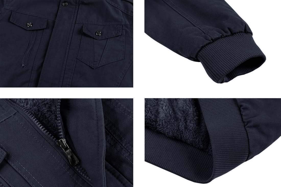 CRYSULLY Men's Fleece Cargo Jacket Winter Casual Thicken Multi Pocket Field Outwear Jackets Coat - Image 8