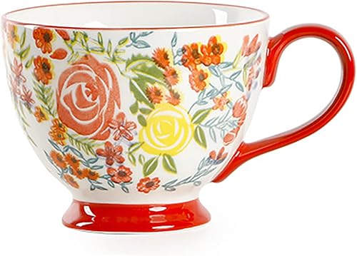 Miniatura 9 de CHOOLD Elegante taza de café grande de cerámica pintada a mano con patrón floral para té, leche, cereales para cocina, regalos de San Valentín, 14