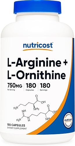 Miniatura 6 de Nutricost L-Arginina L-Ornitina 750mg; 180 Cápsulas (2 Botellas)