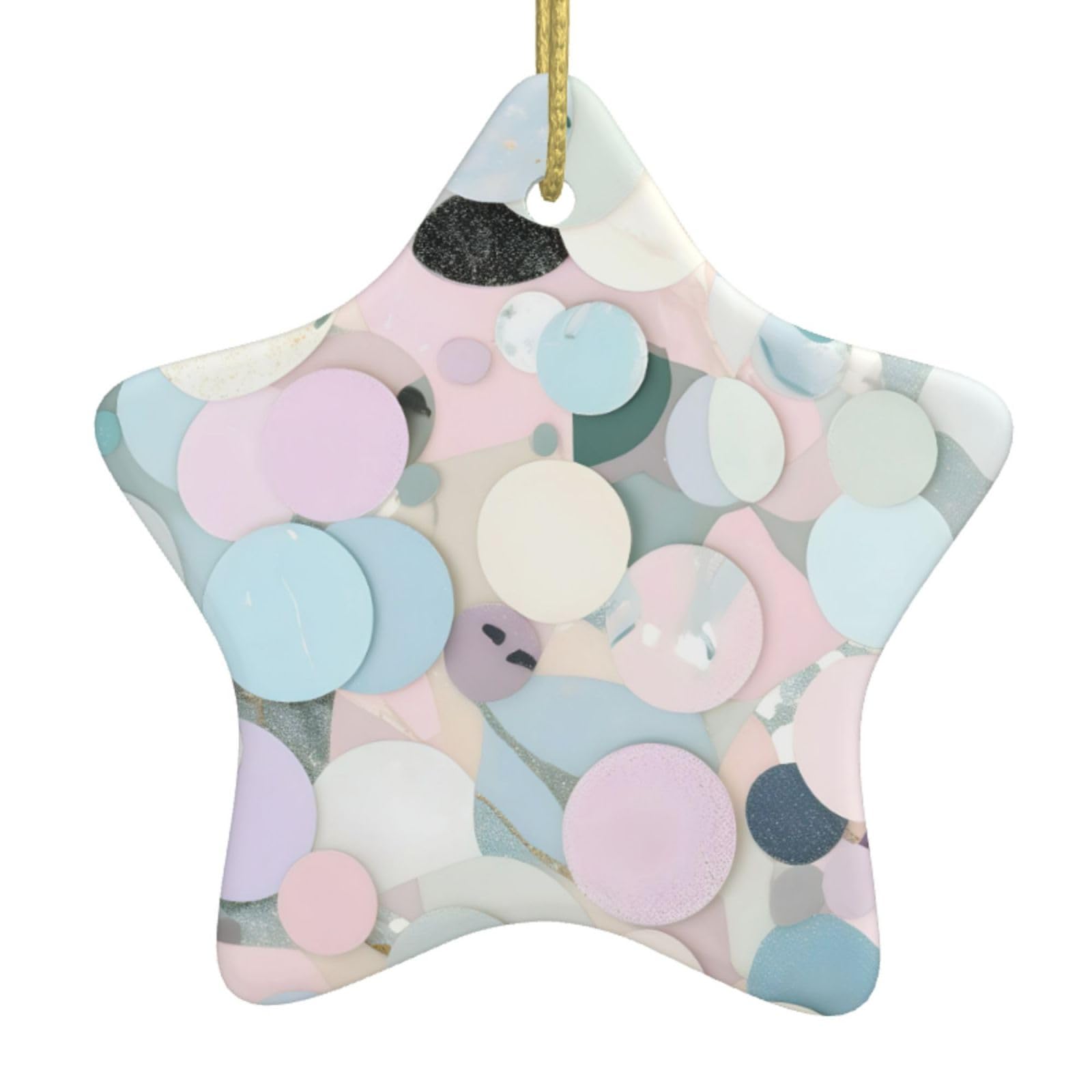 Nbtghga White Terrazzo Marble Pastel Print Christmas Ornaments, Ceramic Hanging Ornament, Round Shape Decorations