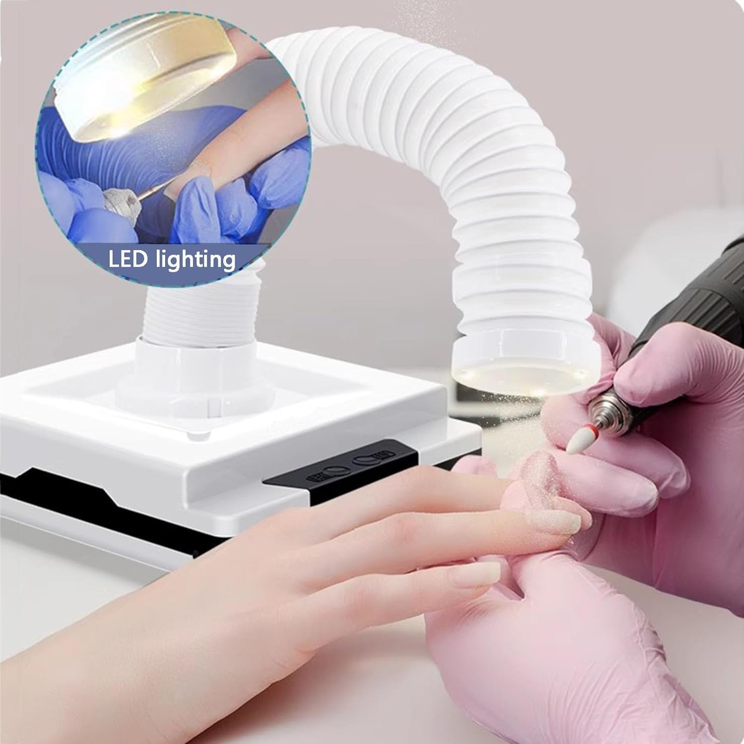 Aspiratore per Unghie Professionale da 60 W, Aspirapolvere da Tavolo, con Tubo di Aspirazione Retrattile, Luce LED, Filtri Riutilizzabili, per Salone di Bellezza