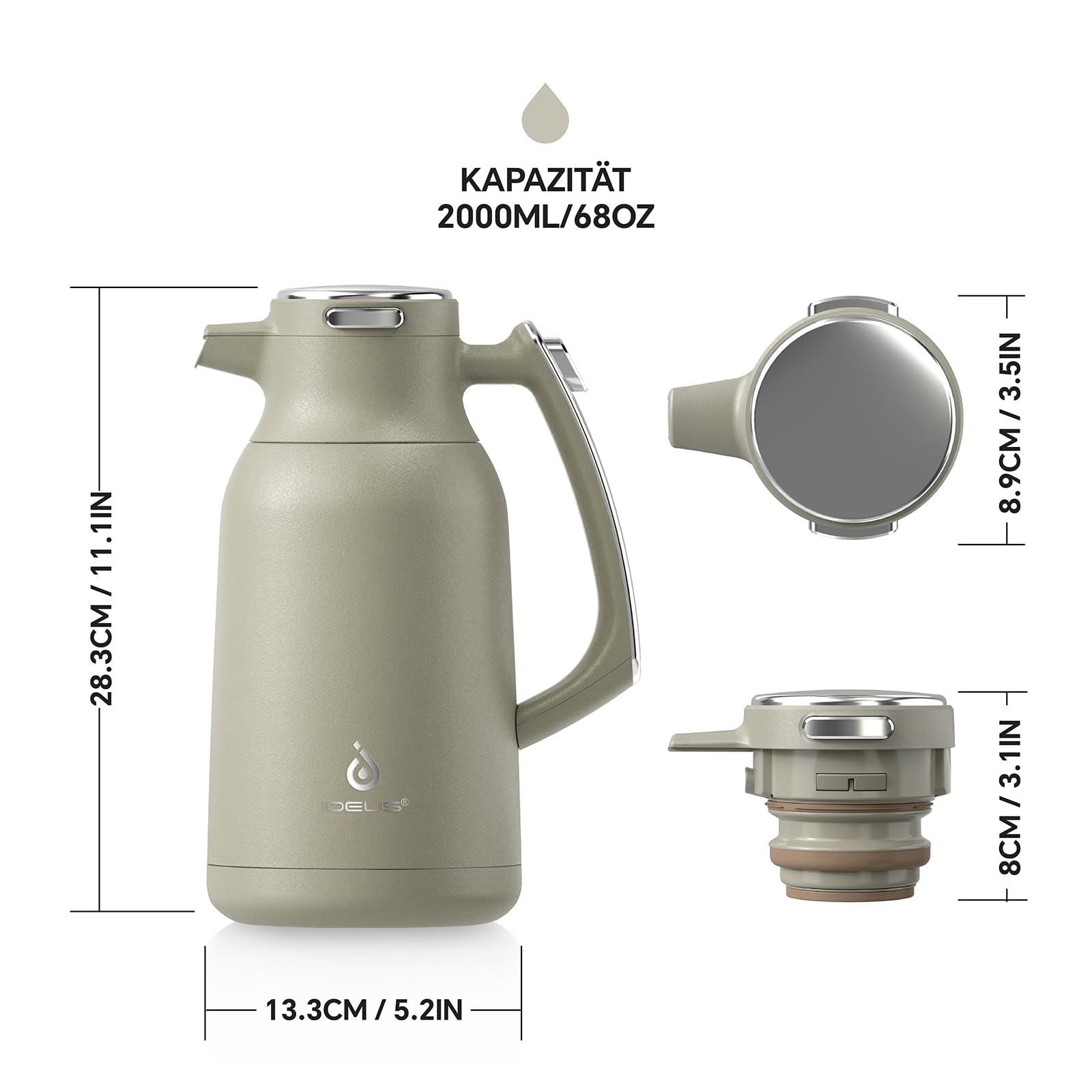 Heemburg Cafetière à piston isotherme à double paroi isotherme en acier inoxydable Blanc