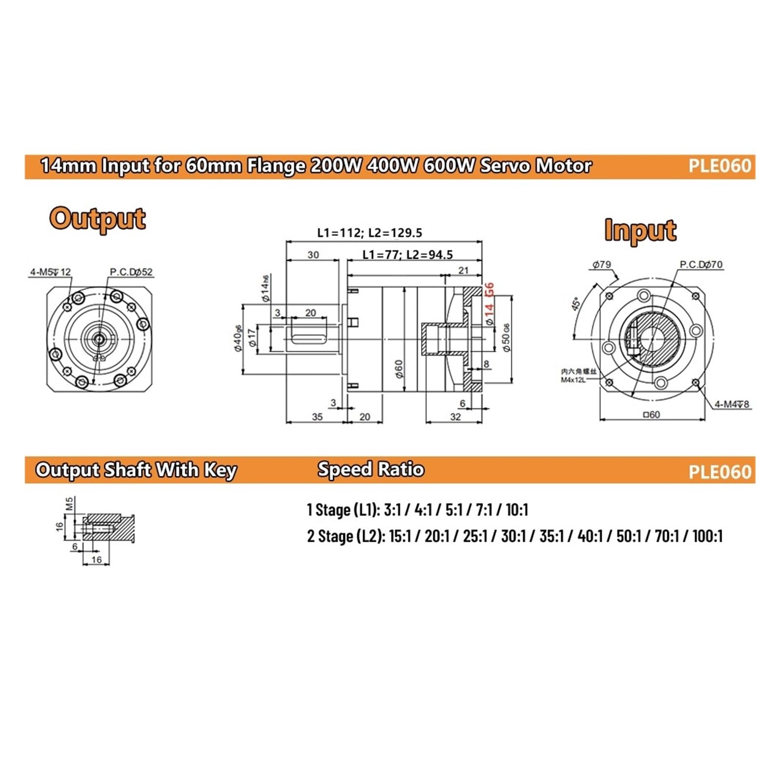 Reductor planetario PLE60 caja reductora para servomotor