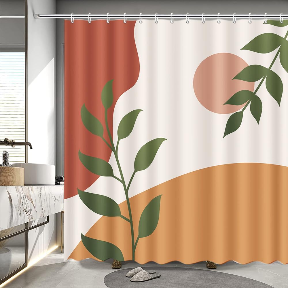 MEHOFOND Boho Mid Century Shower Curtain Abstract Minimalist Bath Curtain | 100% Polyester Waterproof Fabric Shower Curtain, 12 Hooks 72x72 Inch, for Bathroom, Dorm, for Kids Adults, Washable