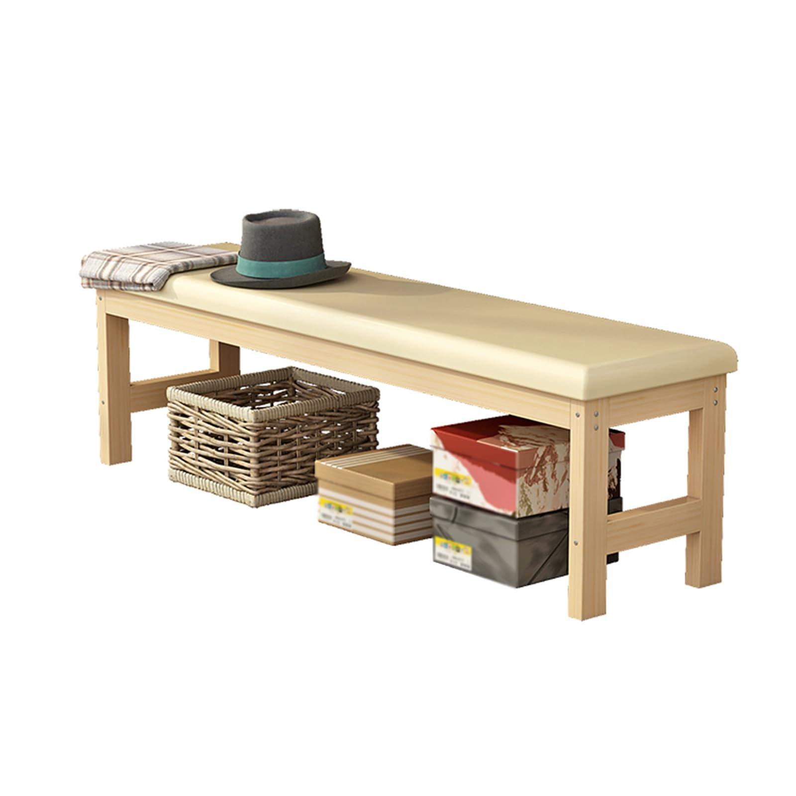 Banc à chaussures en bois massif compact 60cm avec rangement intégré