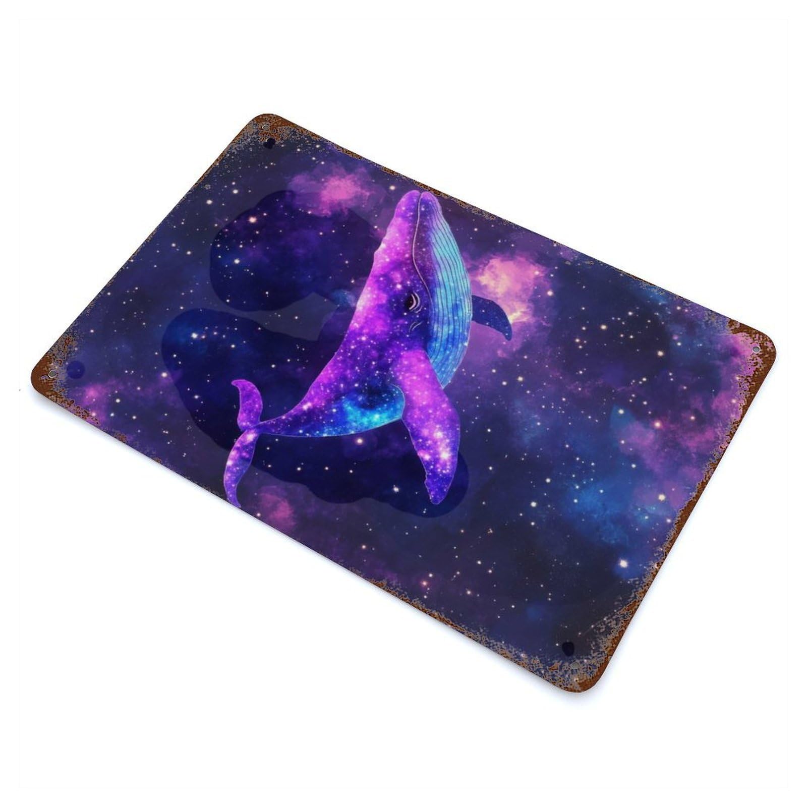 Garage Style Cosmic Whale in Starry Galaxy Rust Effect Tin Sign 11.8"x7.9", Vintage Wall Decor for Bar And Workshop