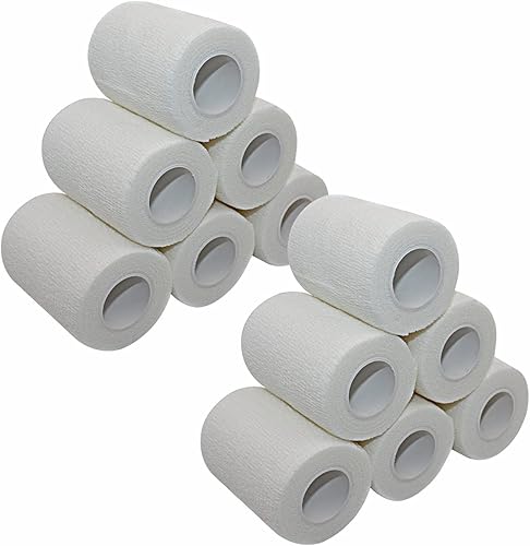 MINGYUE - Paquete de 12 vendajes autoadhesivos de 3 x 5 yardas, cinta atlética, cinta deportiva, cinta para muñeca y tobillo, vendaje cohesivo para