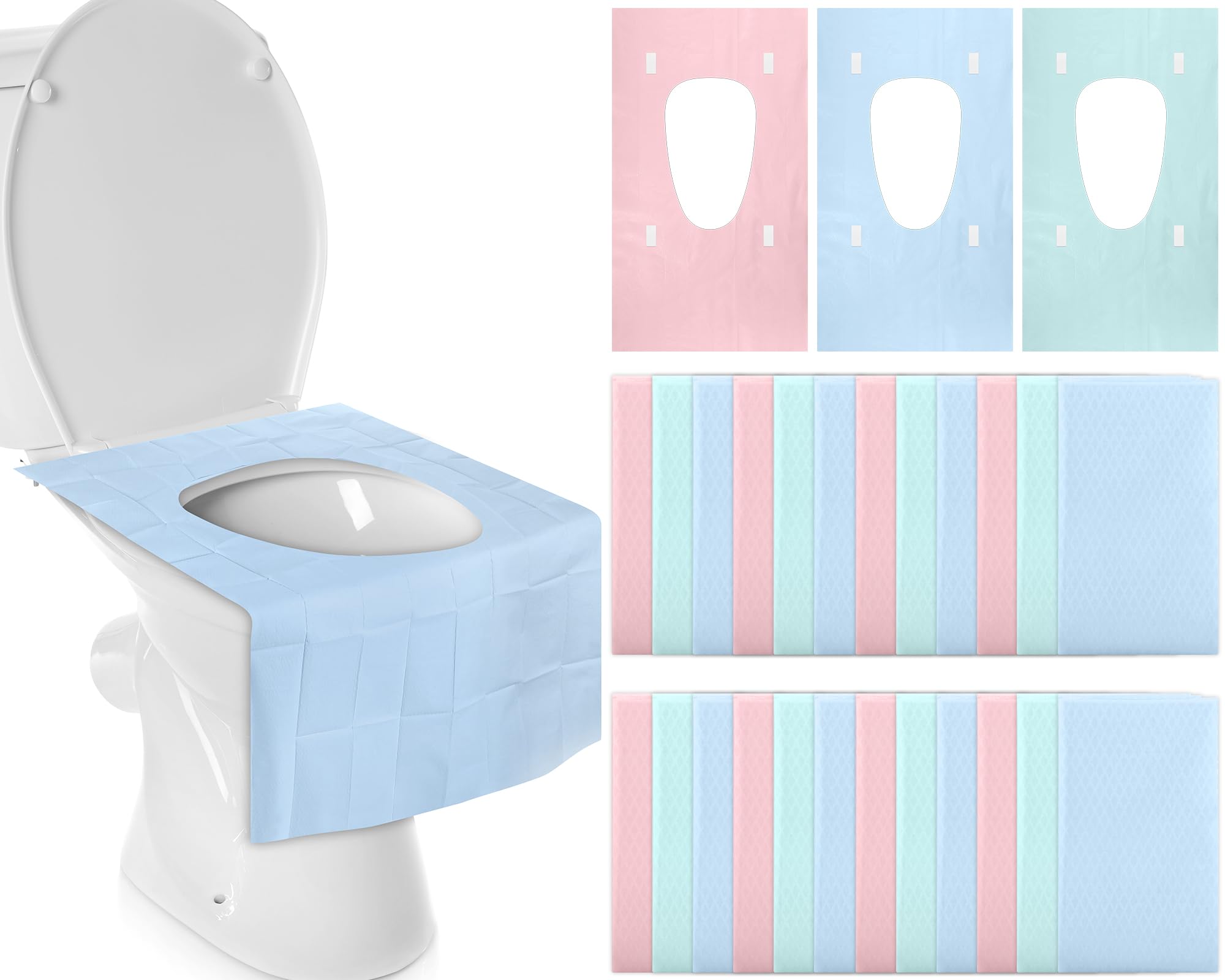 Qilery 60 fundas desechables impermeables de 15.8 x 23.6 pulgadas, fundas desechables extragrandes para asiento de inodoro envueltas individualmente, fundas de inodoro de viaje para adultos y niños