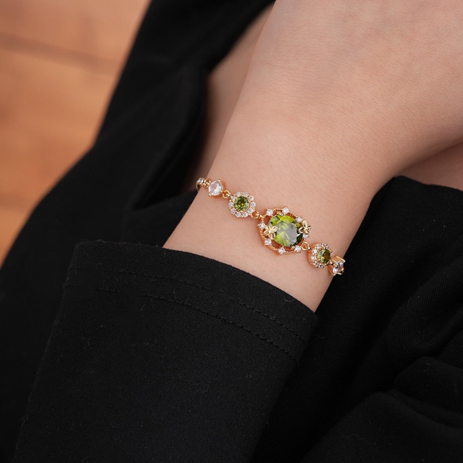 Bracciali da Donna Bracciale Zircone Colorato alla Moda per Donne retrò Bracciale Rotondo Colorato di Lusso-Verde Oliva
