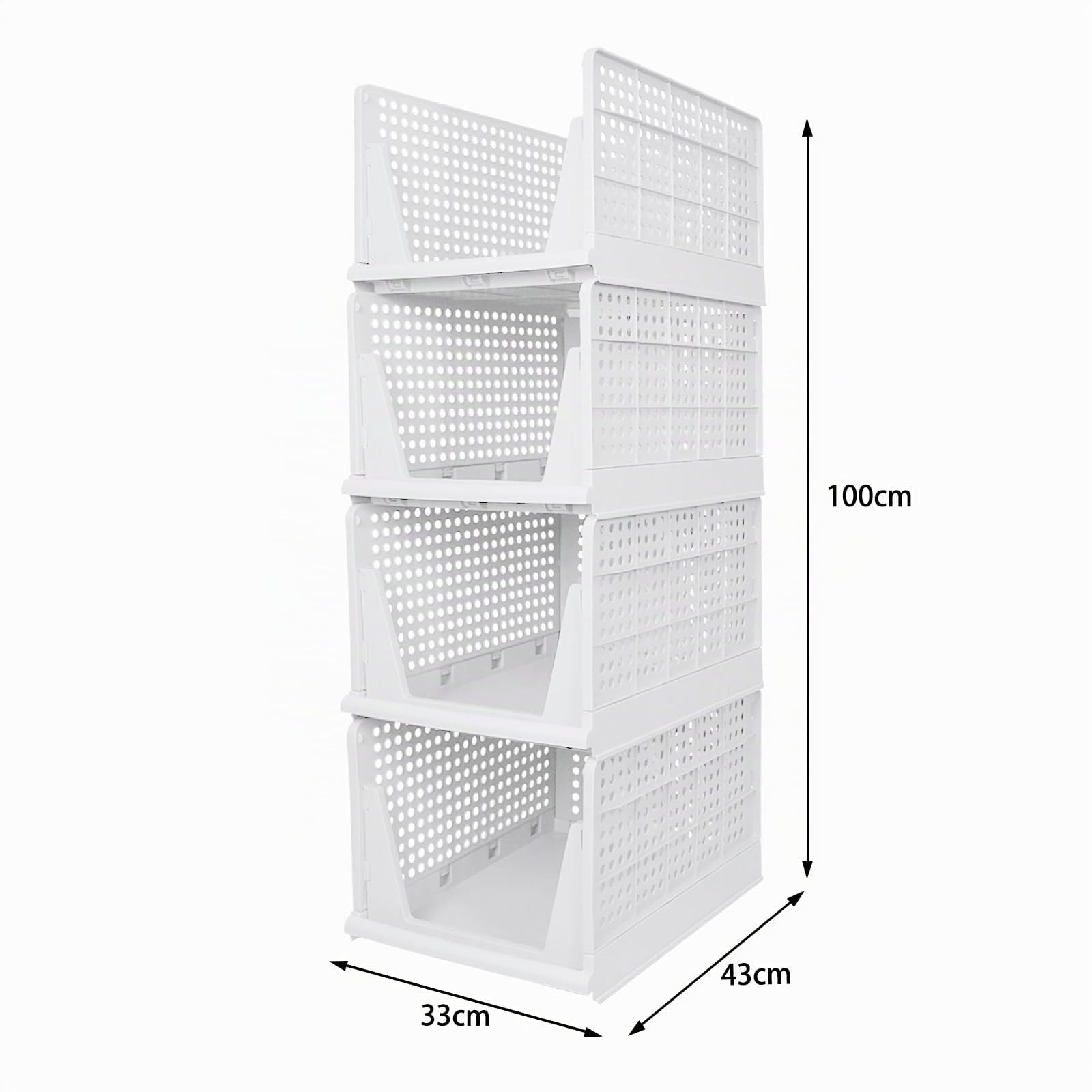 Rangement Vetement,Design perforé avec compartiments coulissants, Organisateur Armoire empilables Boite Rangement pour chambre/cuisine/salle de bain,33,5 x 43 x 96 cm,4 niveaux (25 cm) Blanc