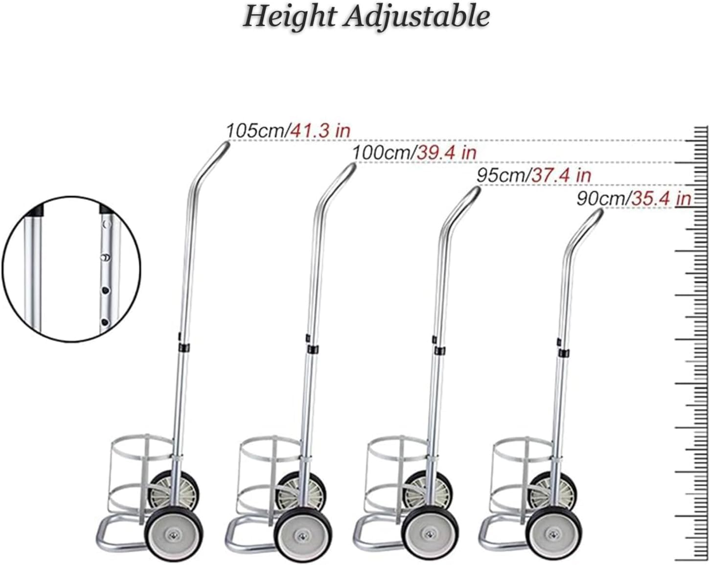 Generico Supporto per bombola di Ossigeno con Ruote - Carrello portabombole in Lega di Alluminio, Supporto per bombole con 2 Ruote piroettanti (Diametro 14,5 cm/5,71 Pollici) per Un deposito Sicuro d